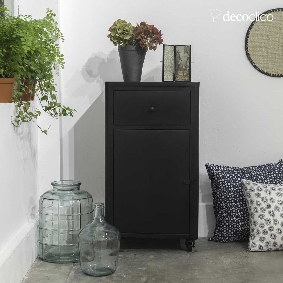 Petit buffet 1 porte 1 tiroir en métal noir mat Bonnie