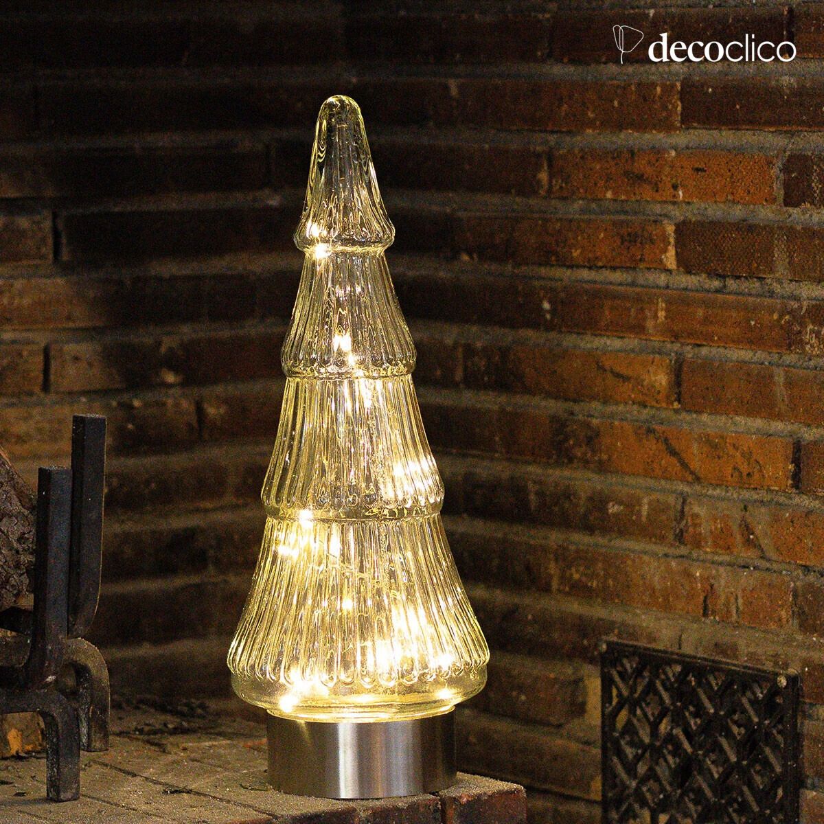Sapin décoratif en verre transparent ouvragé avec led