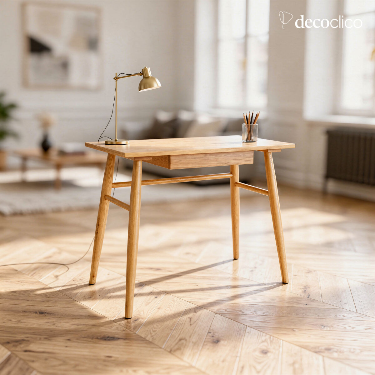 Piccola Scrivania in Rovere con 1 Cassetto Stile Scandinavo Bloom