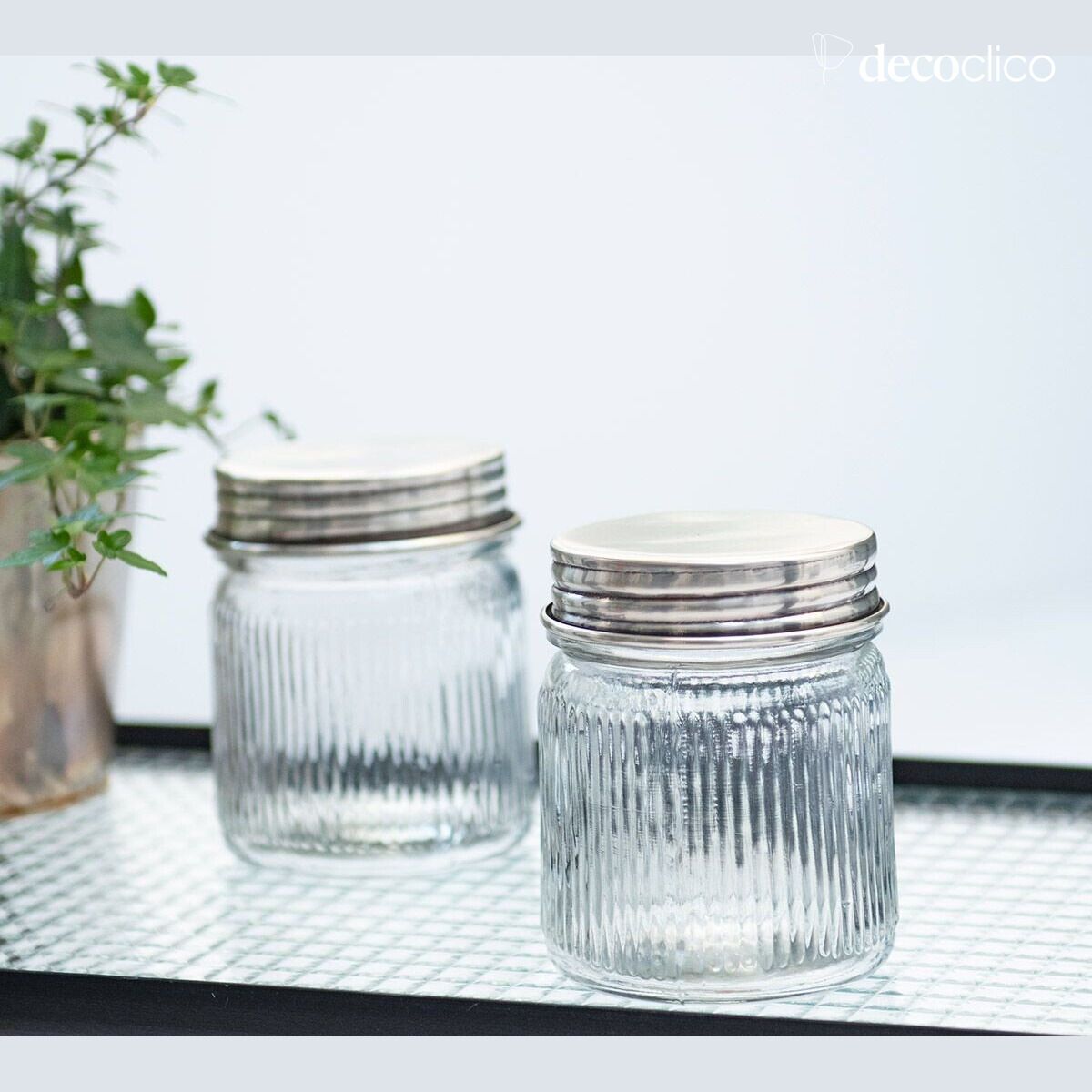 Set de 2 bocaux en verre et laiton argenté Chaumont