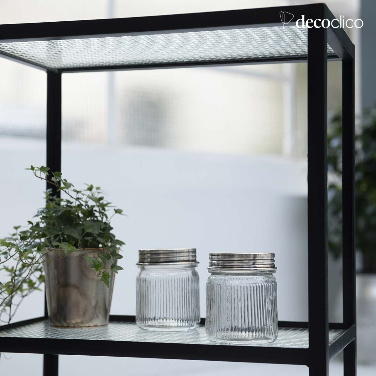 Set de 2 bocaux en verre et laiton argenté Chaumont