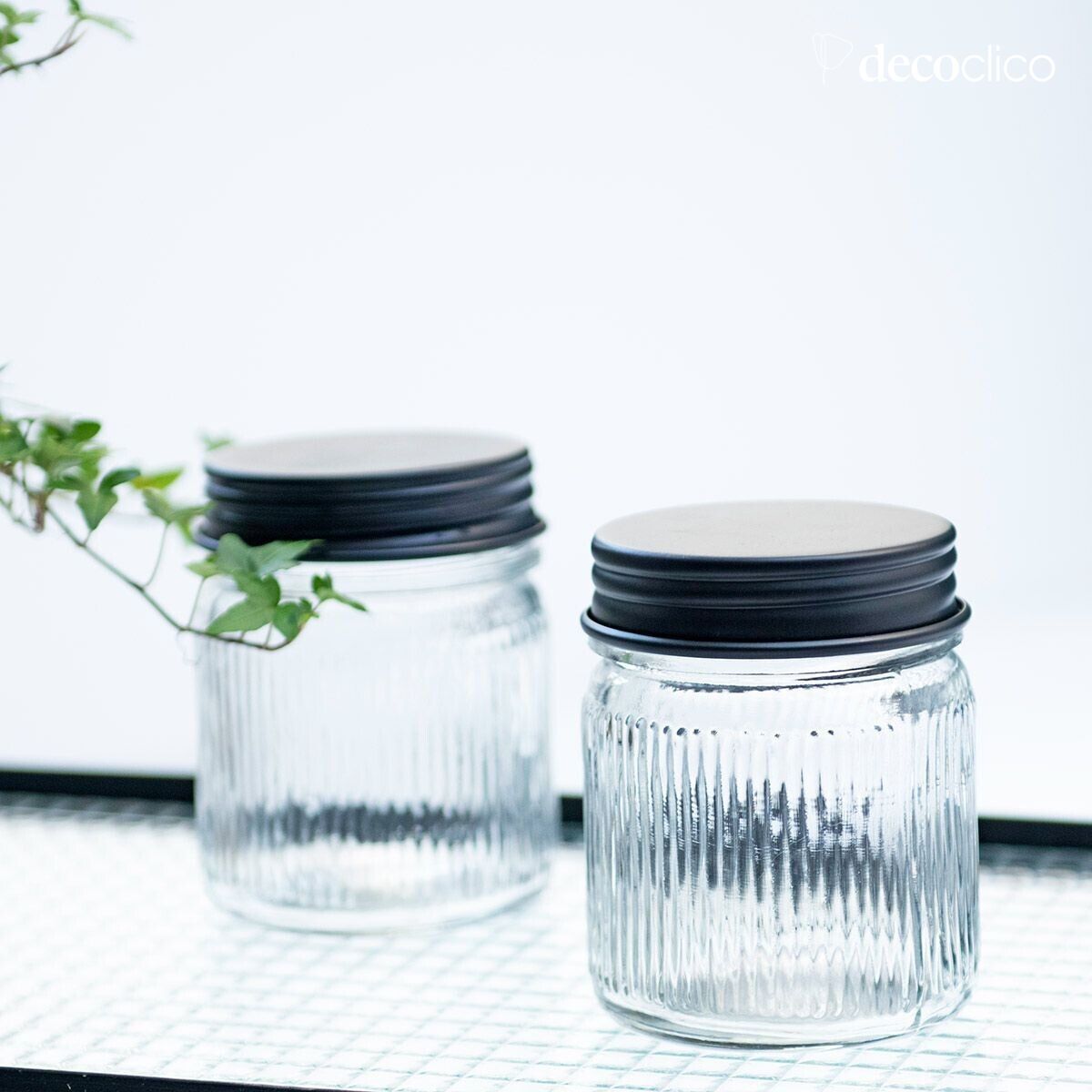 Set de 2 bocaux en verre et laiton noir Chaumont
