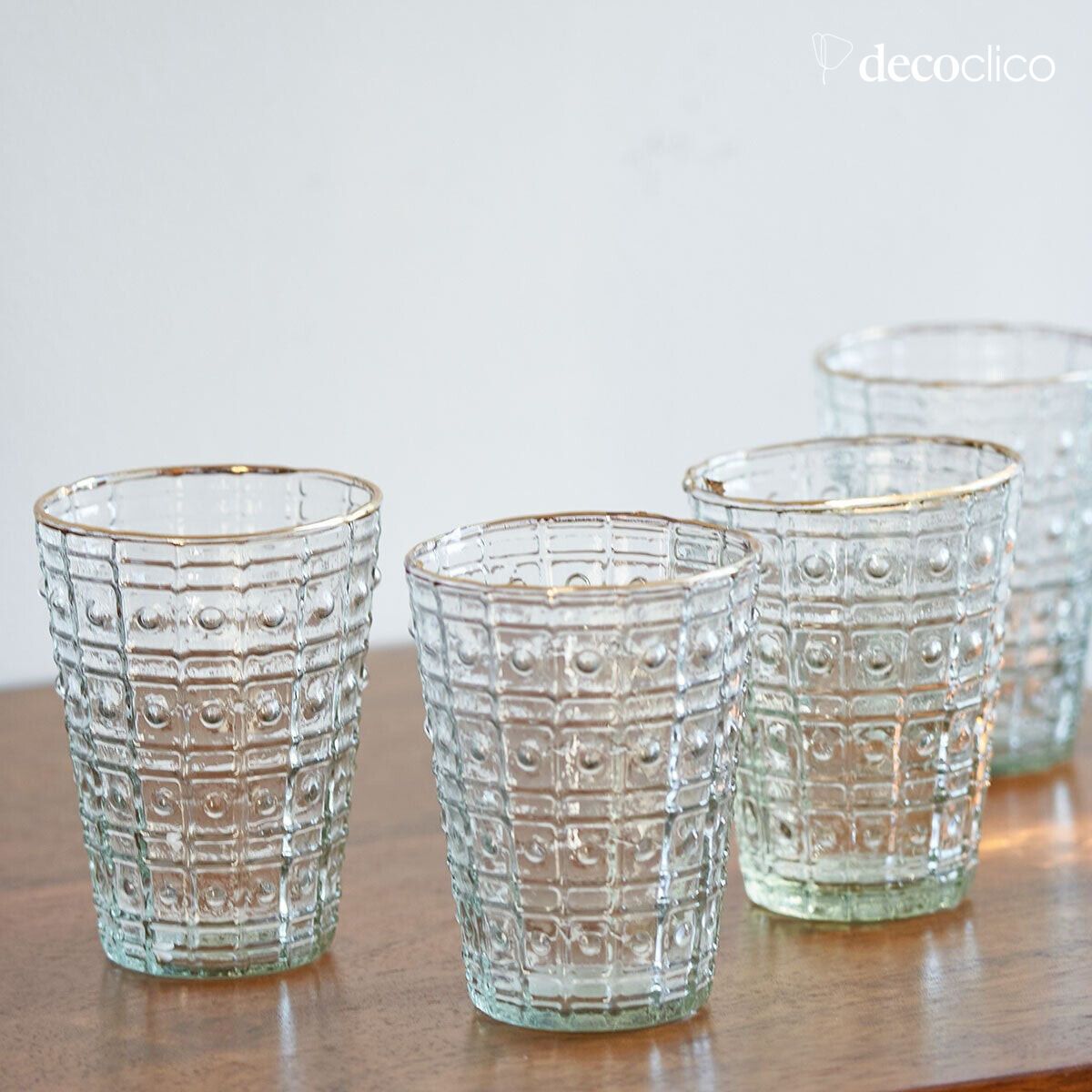 Set de 3 photophores en verre gravé et bordure or