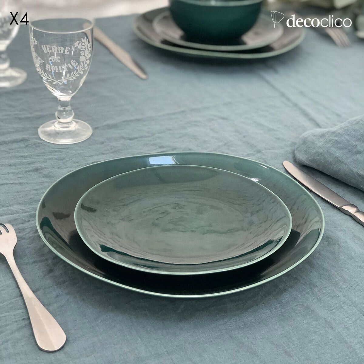 Set de 4 assiettes à dessert en céramique vert anglais  Lagune