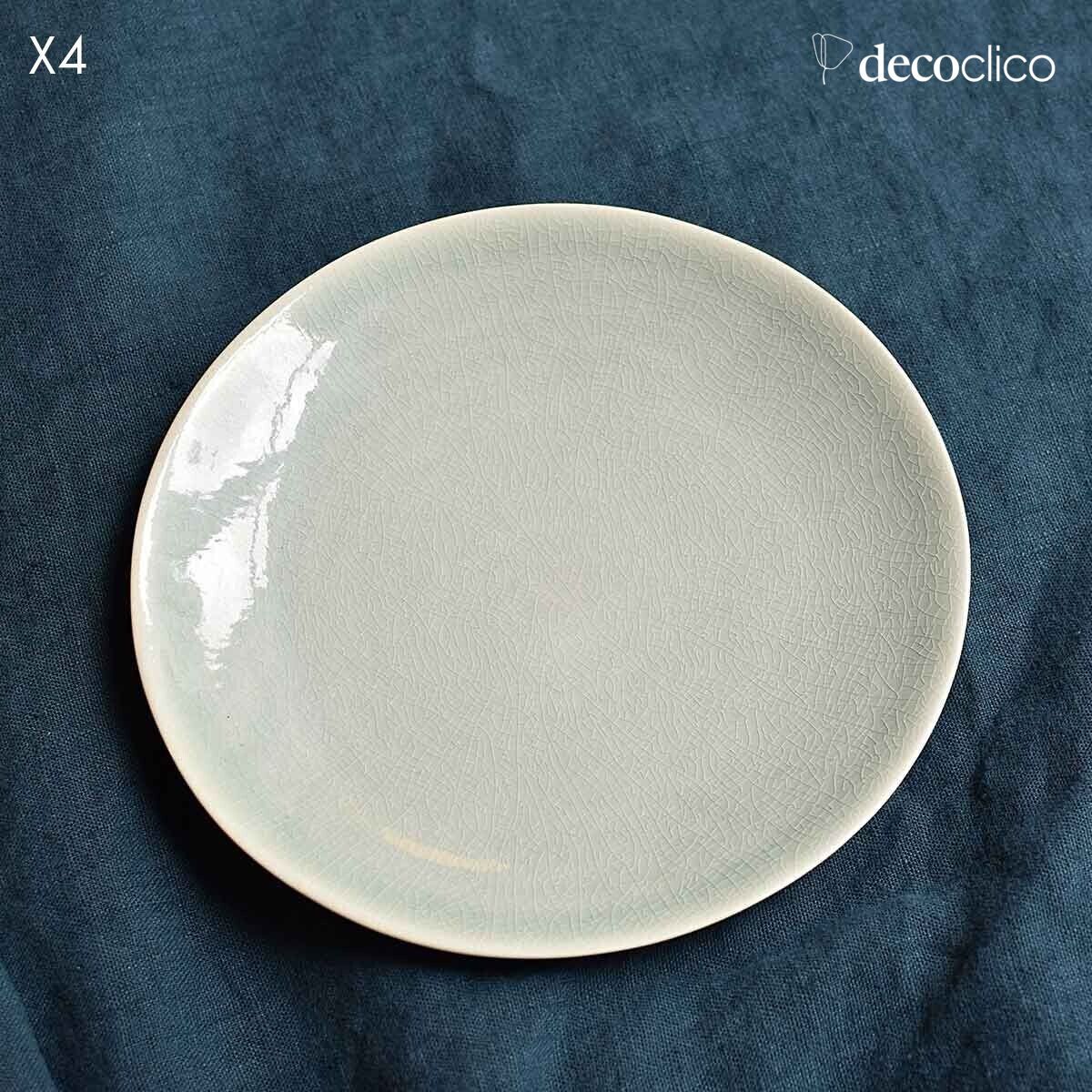 Set de 4 assiettes à dessert en céramique vert d´eau craquelée  Frost