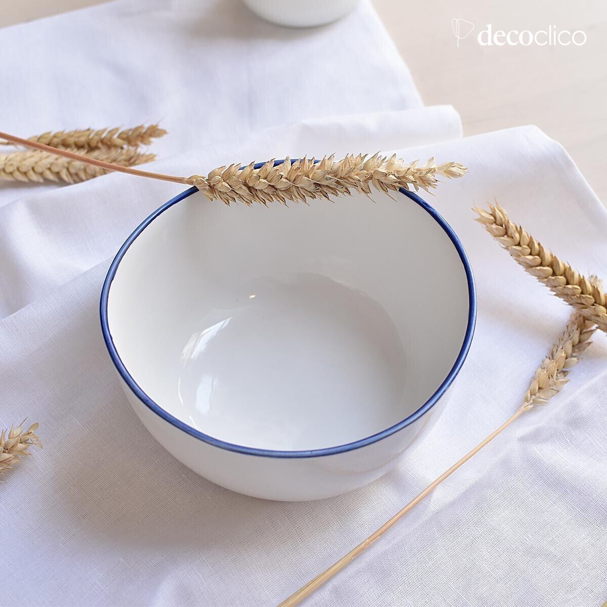 Set de 4 bols en céramique blanche et liseré bleu Baltique