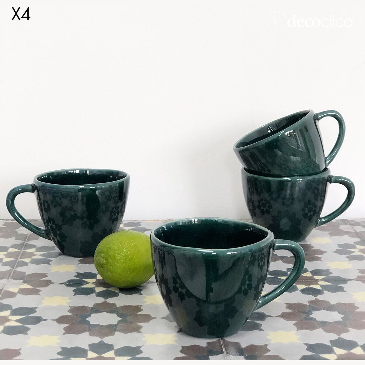 Set de 4 tasses en céramique vert anglais Lagune