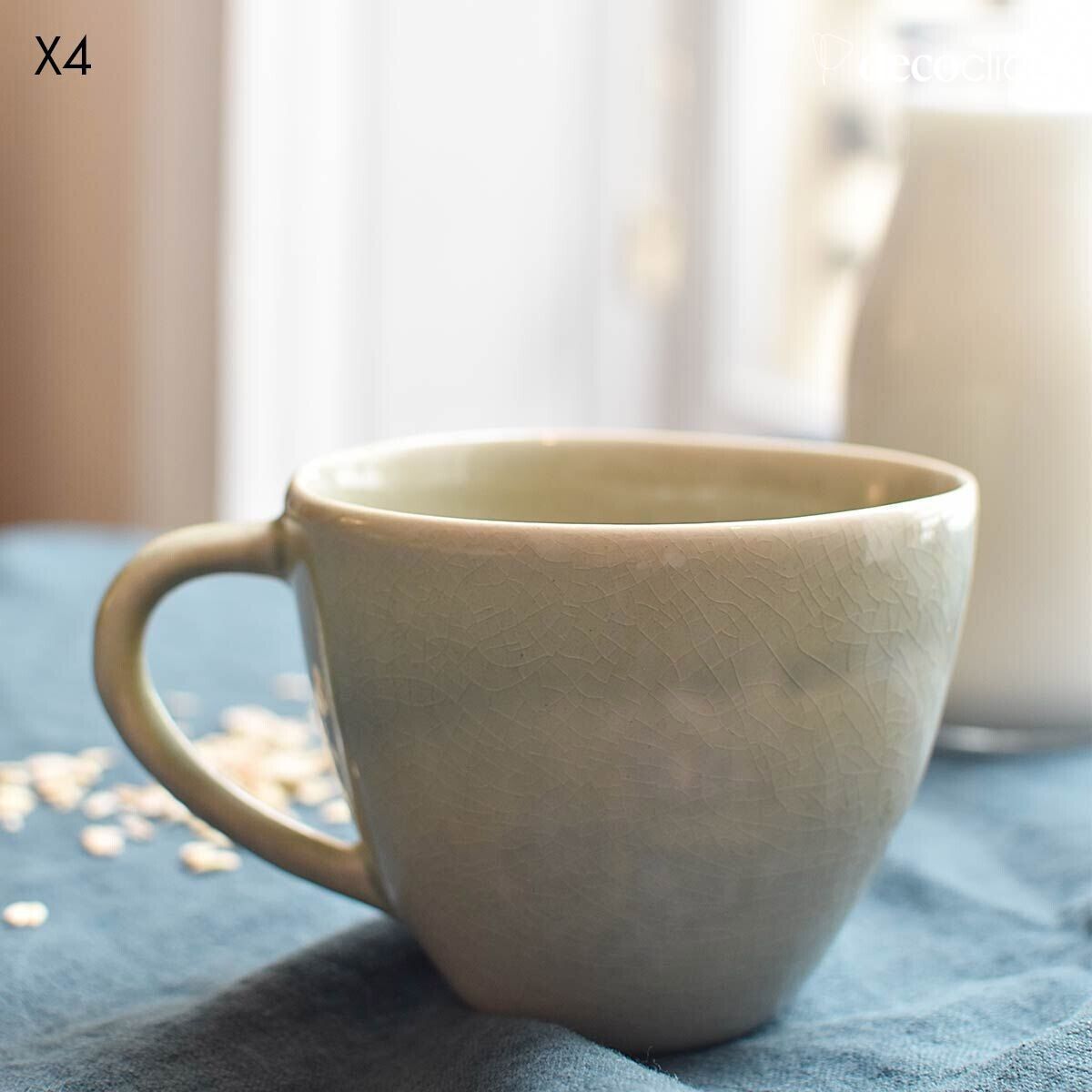 Set de 4 tasses en céramique vert d'eau craquelée Frost