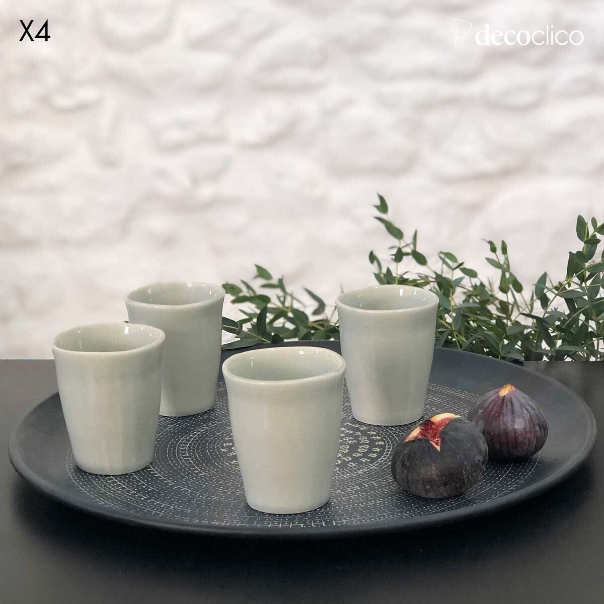 Set de 4 tasses expresso en céramique vert d'eau craquelée Frost