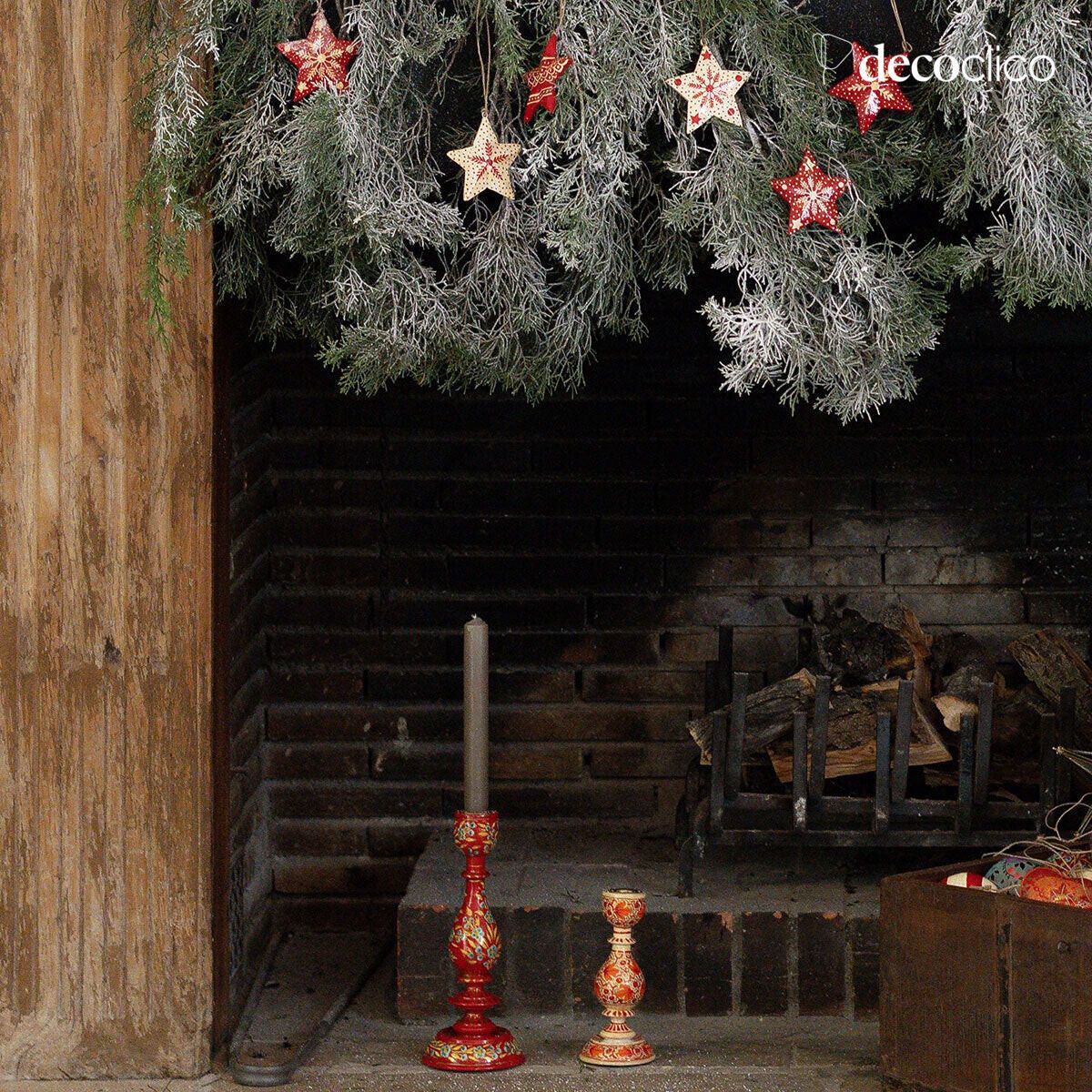Set de 6 étoiles de Noël en papier mâché à suspendre motif Flocon