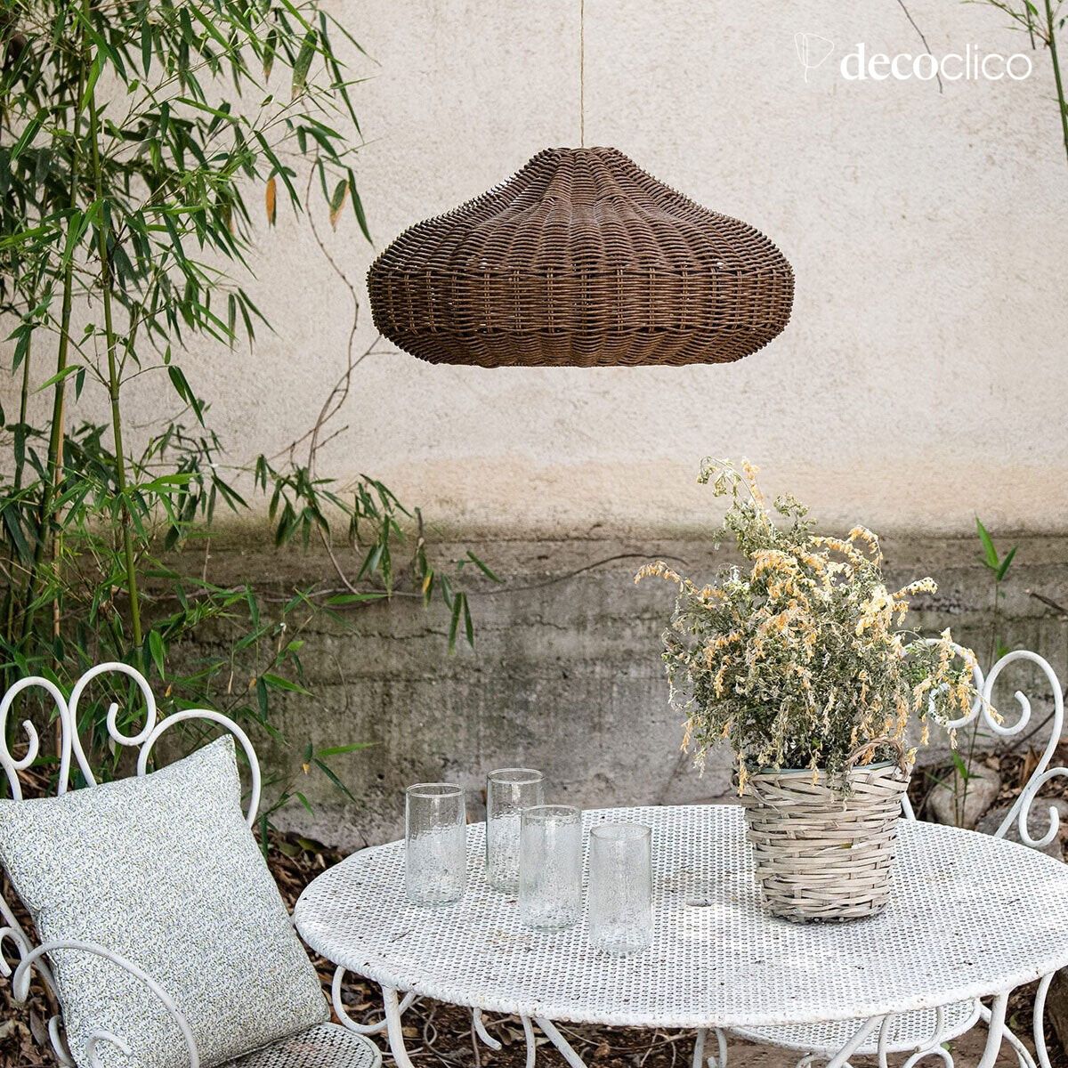 Suspension cloche XL en polyrotin marron (non éléctrifiée) fait main Tavira