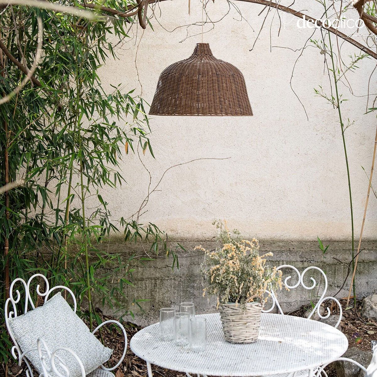 Suspension cloche XL en polyrotin marron (non éléctrifiée) fait main Tavira
