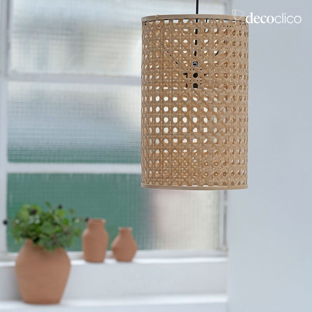 Suspension cylindrique en bambou naturel (non éléctrifiée) fait main