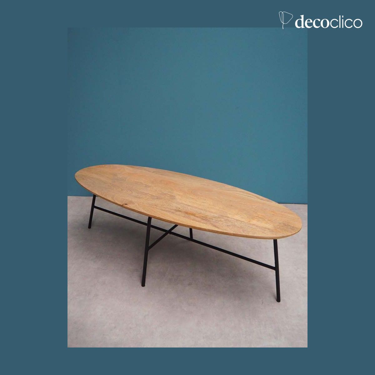 Table basse ovale en manguier et métal Alban