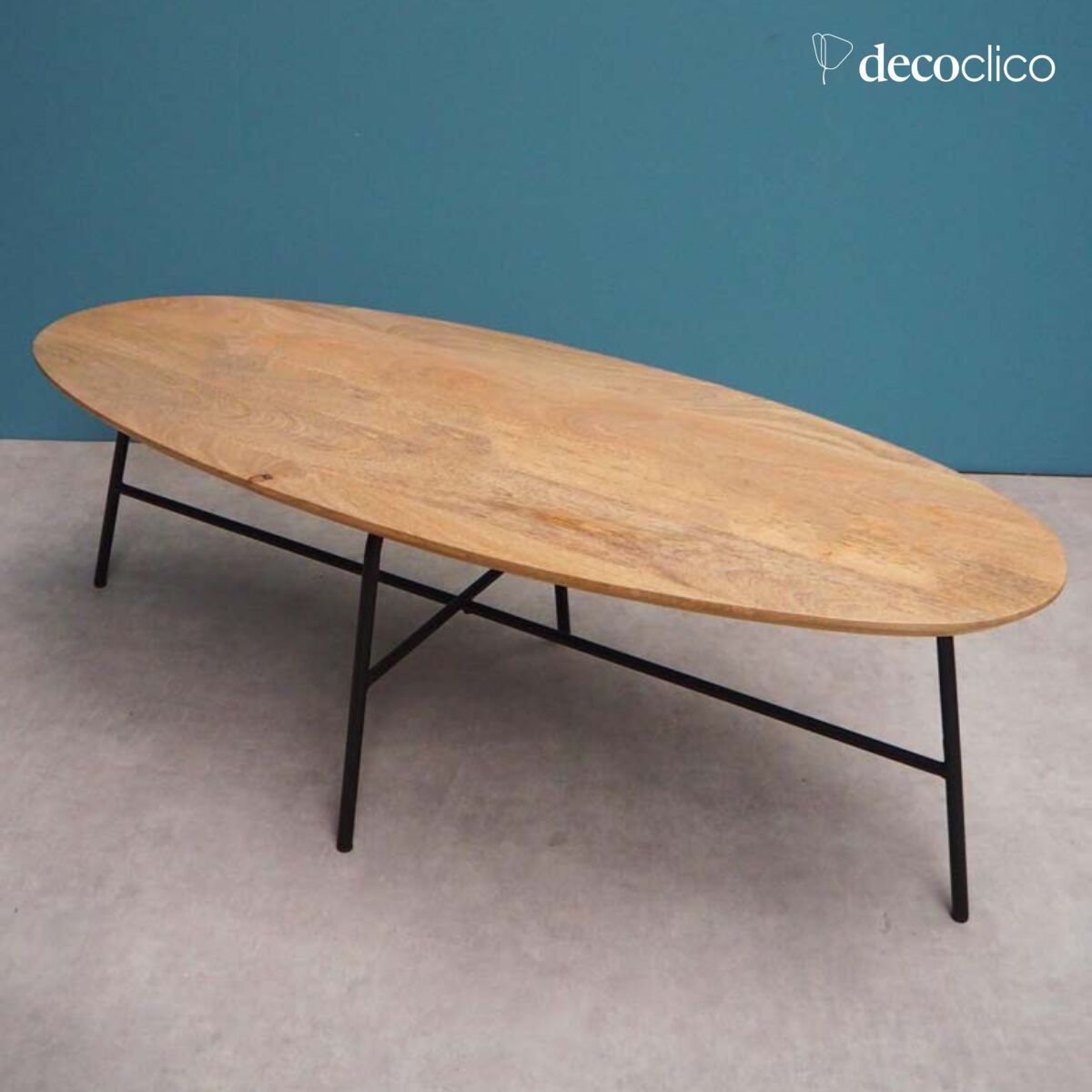Table basse ovale en manguier et métal Alban