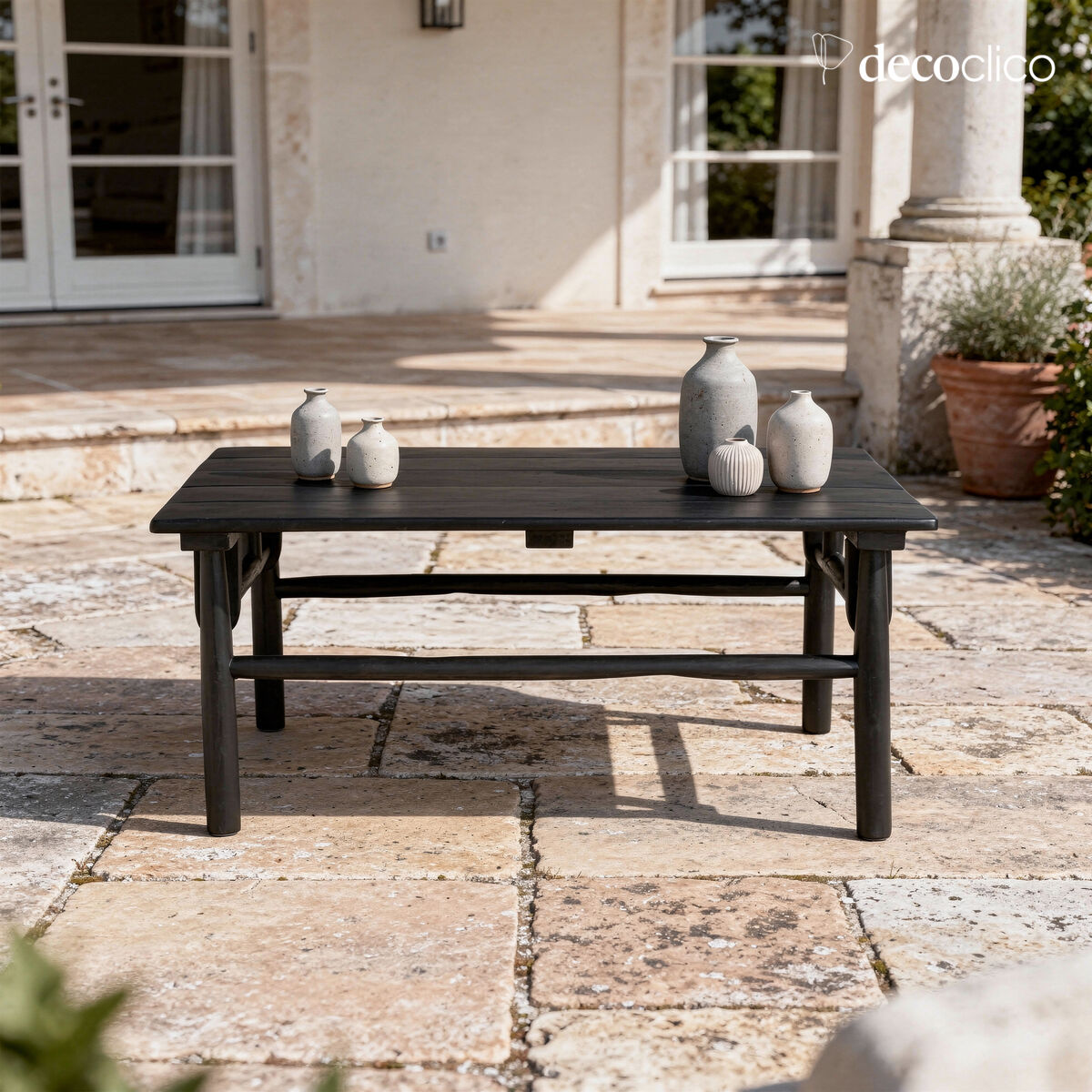 Table basse rectangulaire en bois de teck teinté noir mat Pepper