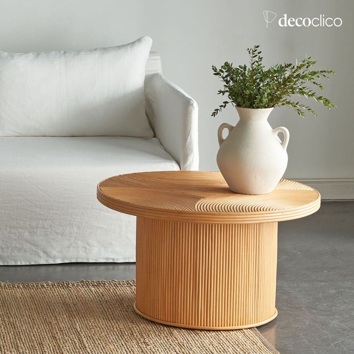 Table basse ronde en rotin lamellé collé D 80 cm