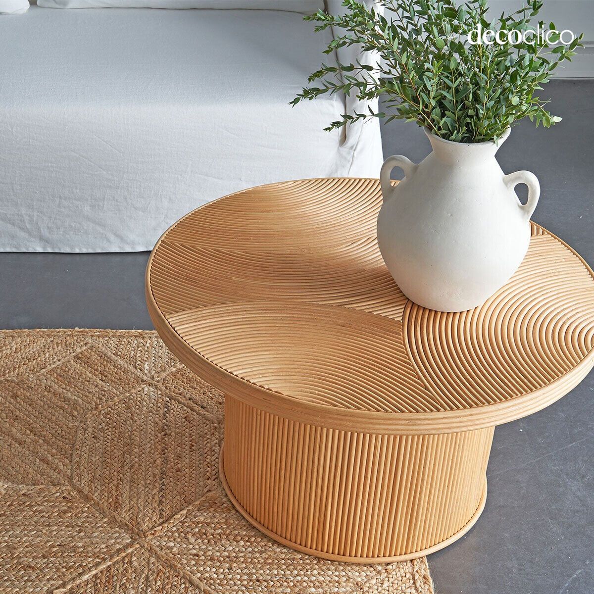 Table basse ronde en rotin lamellé collé D 80 cm