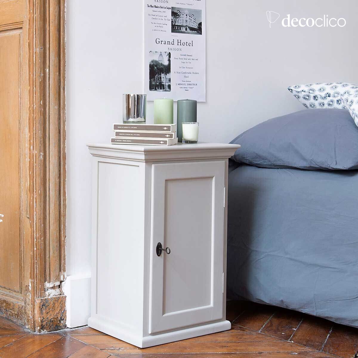 Table de chevet parisienne 1 porte en pin maritime gris clair Léandre