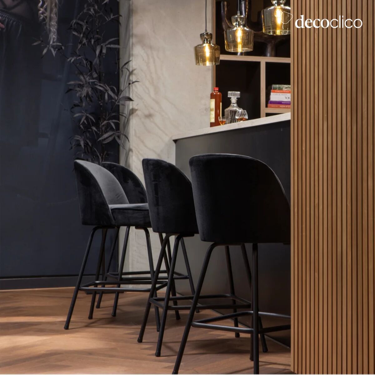 Tabouret de bar en velours noir Vogue