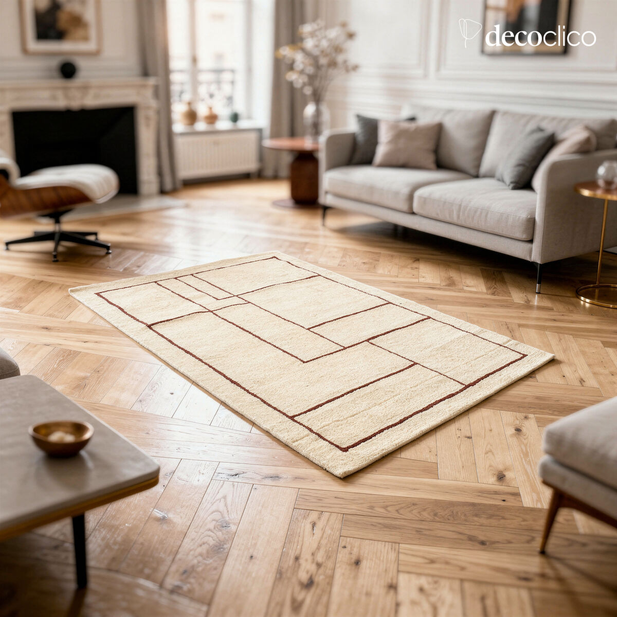 Tapis 100% laine écru à motifs graphiques tissé main 160 x 230 cm Bergen