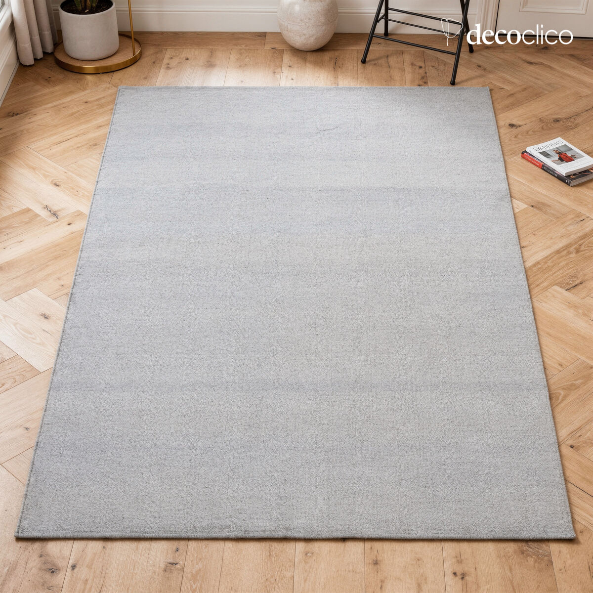 Tapis rectangulaire en fibres recyclées tissé main gris perle 160x230 Moka
