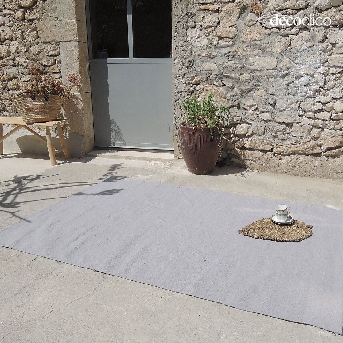 Tapis rectangulaire en fibres recyclées tissé main gris perle 140x200 Moka