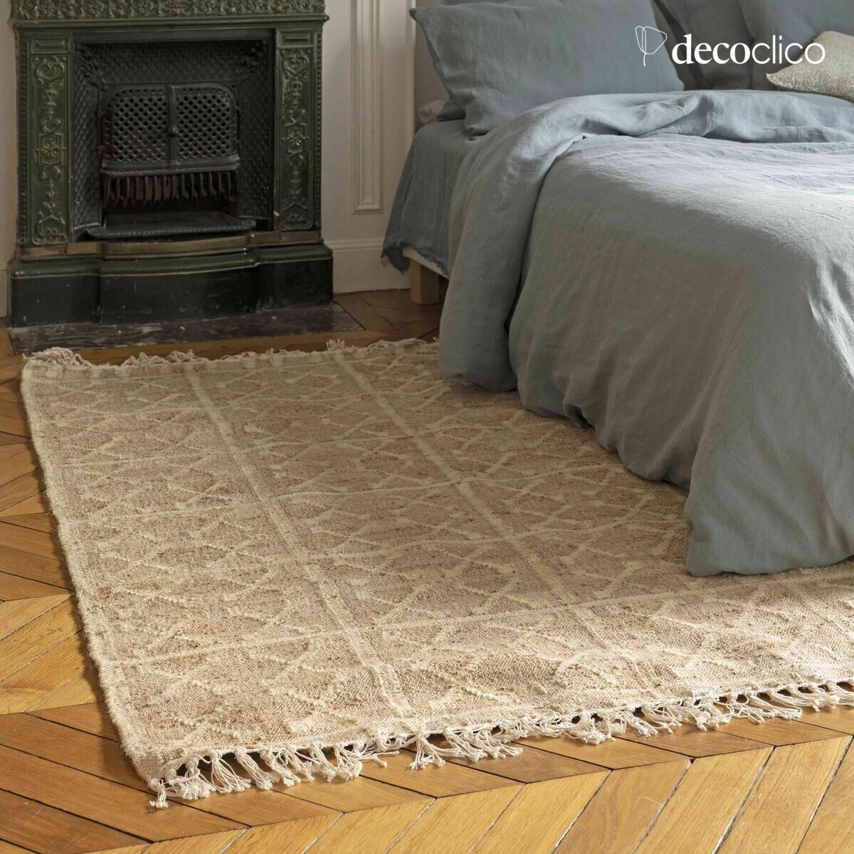Tapis en jute et coton tressés motifs croix sable tissé main 140 x 200 Fro