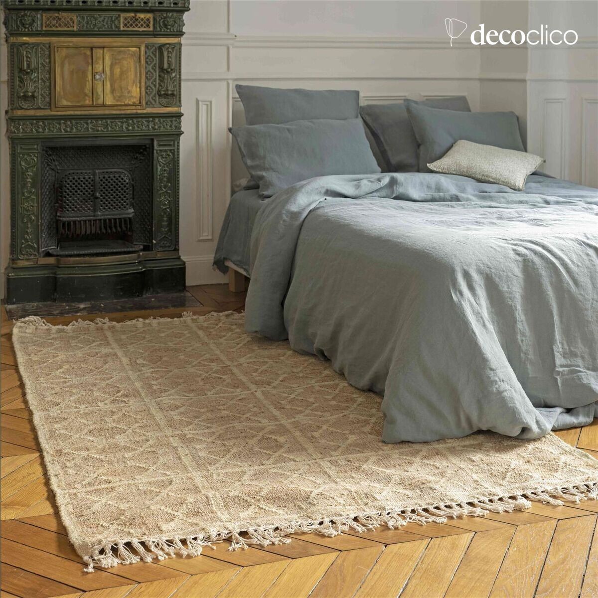 Tapis en jute et coton tressés motifs croix sable tissé main 140 x 200 Fro