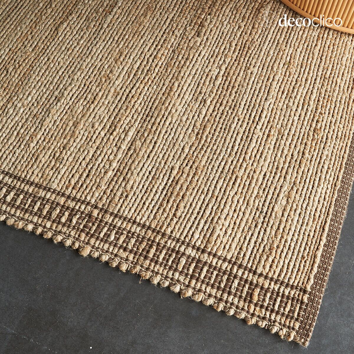 Tapis rectangulaire en jute naturel et coton brun tissé main 140 x 200 cm Bergen