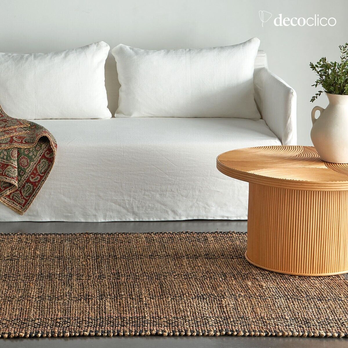 Tapis rectangulaire en jute naturel et coton noir tissé main 140 x 200 cm Bergen