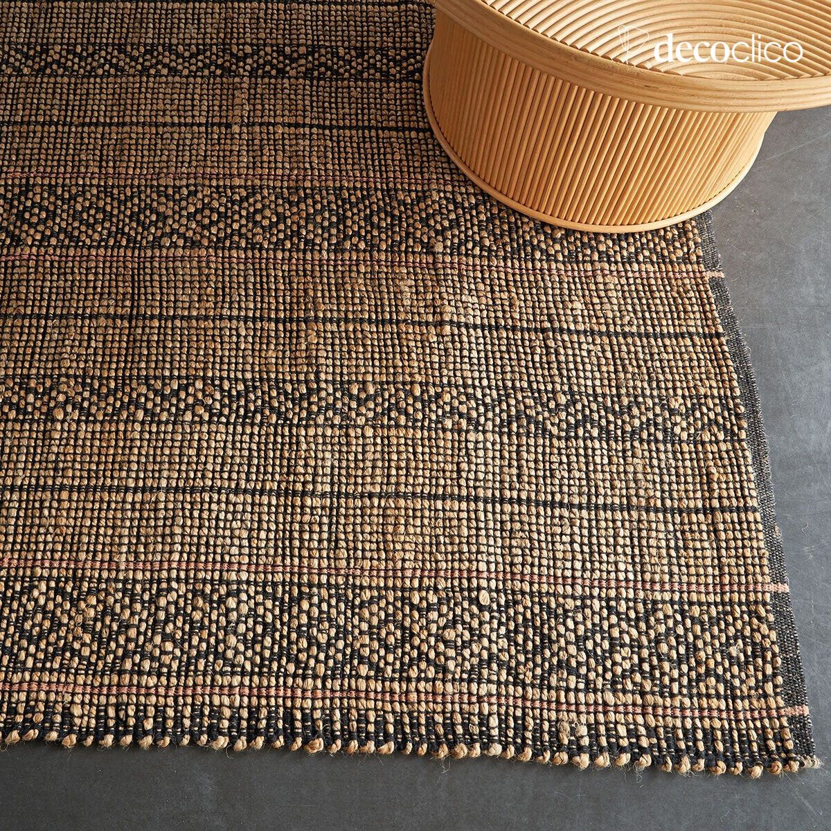 Tapis rectangulaire en jute naturel et coton noir tissé main 140 x 200 cm Bergen