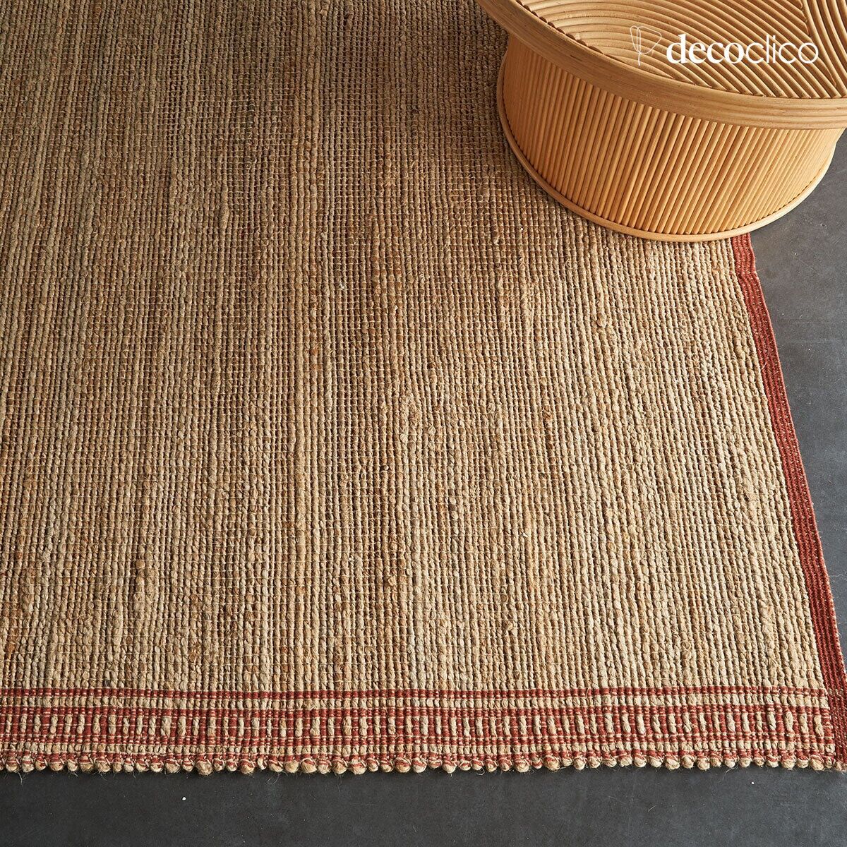 Tapis rectangulaire en jute naturel et coton terracotta tissé main 140 x 200 cm Bergen