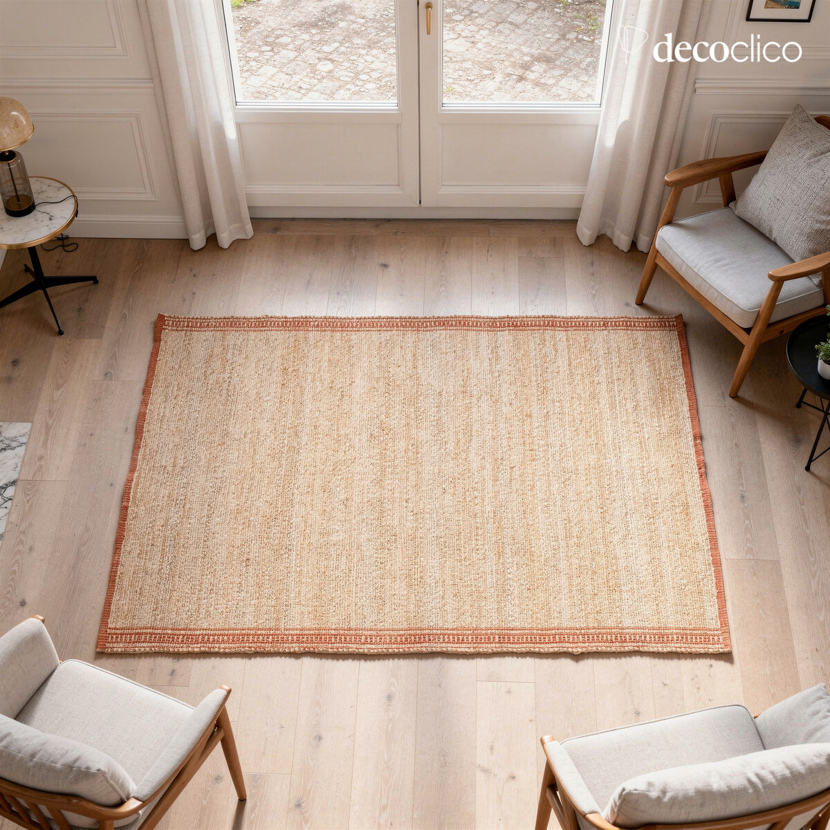 Tapis rectangulaire en jute naturel et coton terracotta tissé main 160 x 230 cm Vaiana