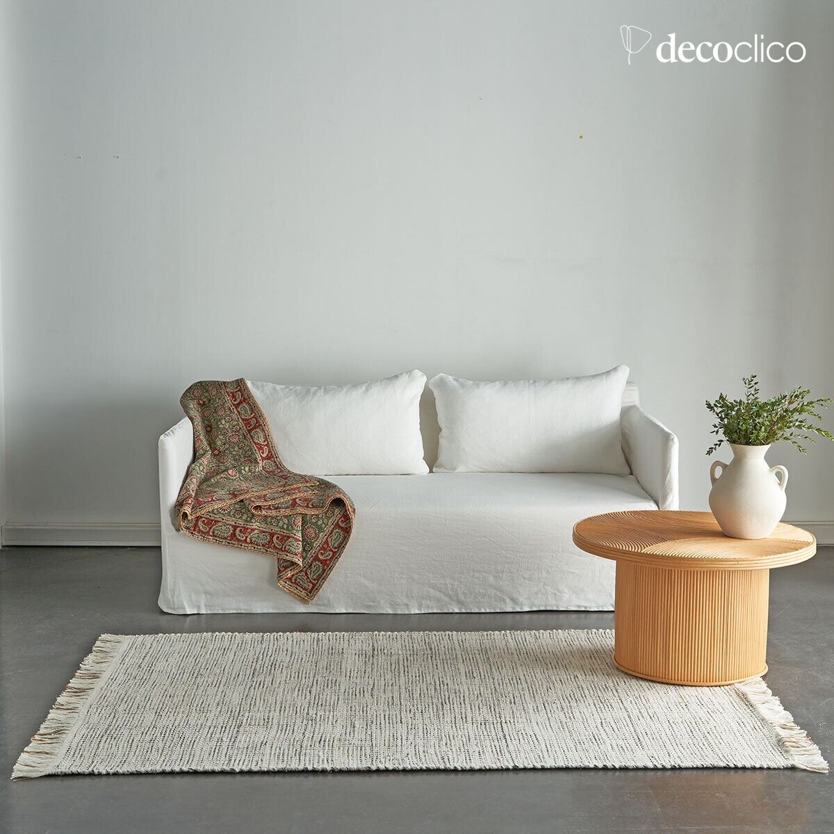 Tapis rectangulaire en jute naturel et laine tissé main 140 x 200 cm Moka