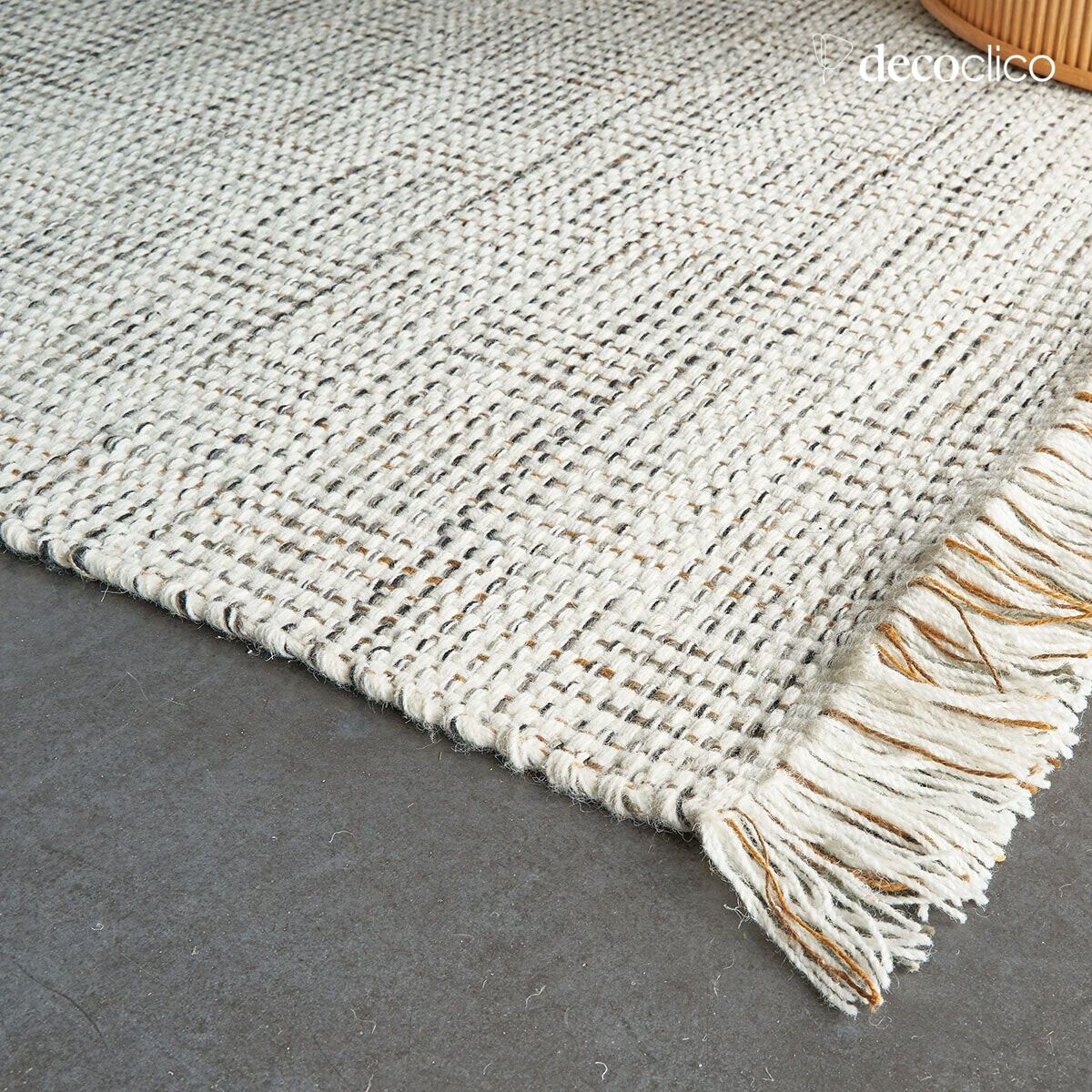 Tapis rectangulaire en jute naturel et laine tissé main 140 x 200 cm Moka