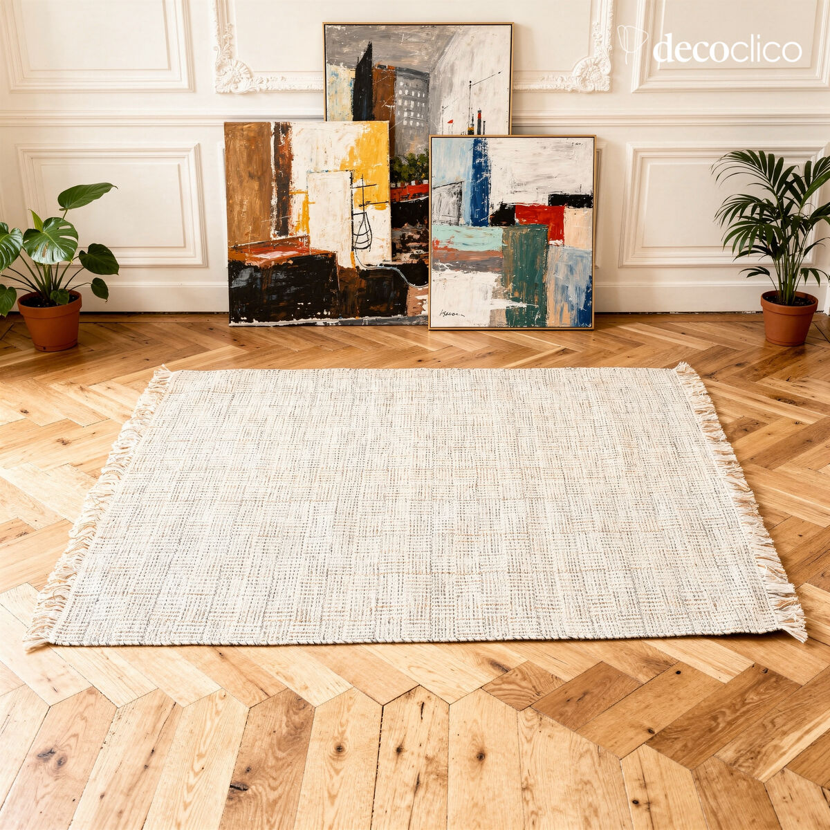 Tapis rectangulaire en jute naturel et laine tissé main 160 x 230 cm Elise