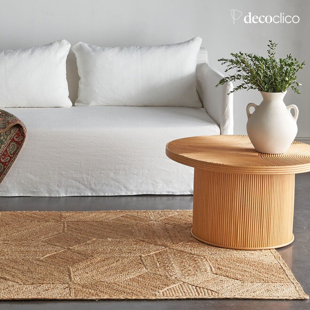 Tapis rectangulaire en jute naturel motifs tissés main 140 x 200 cm Bergen