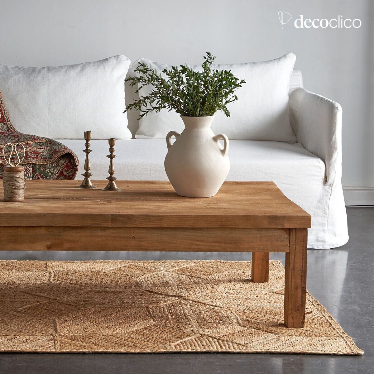 Tapis rectangulaire en jute naturel motifs tissés main 140 x 200 cm Bergen