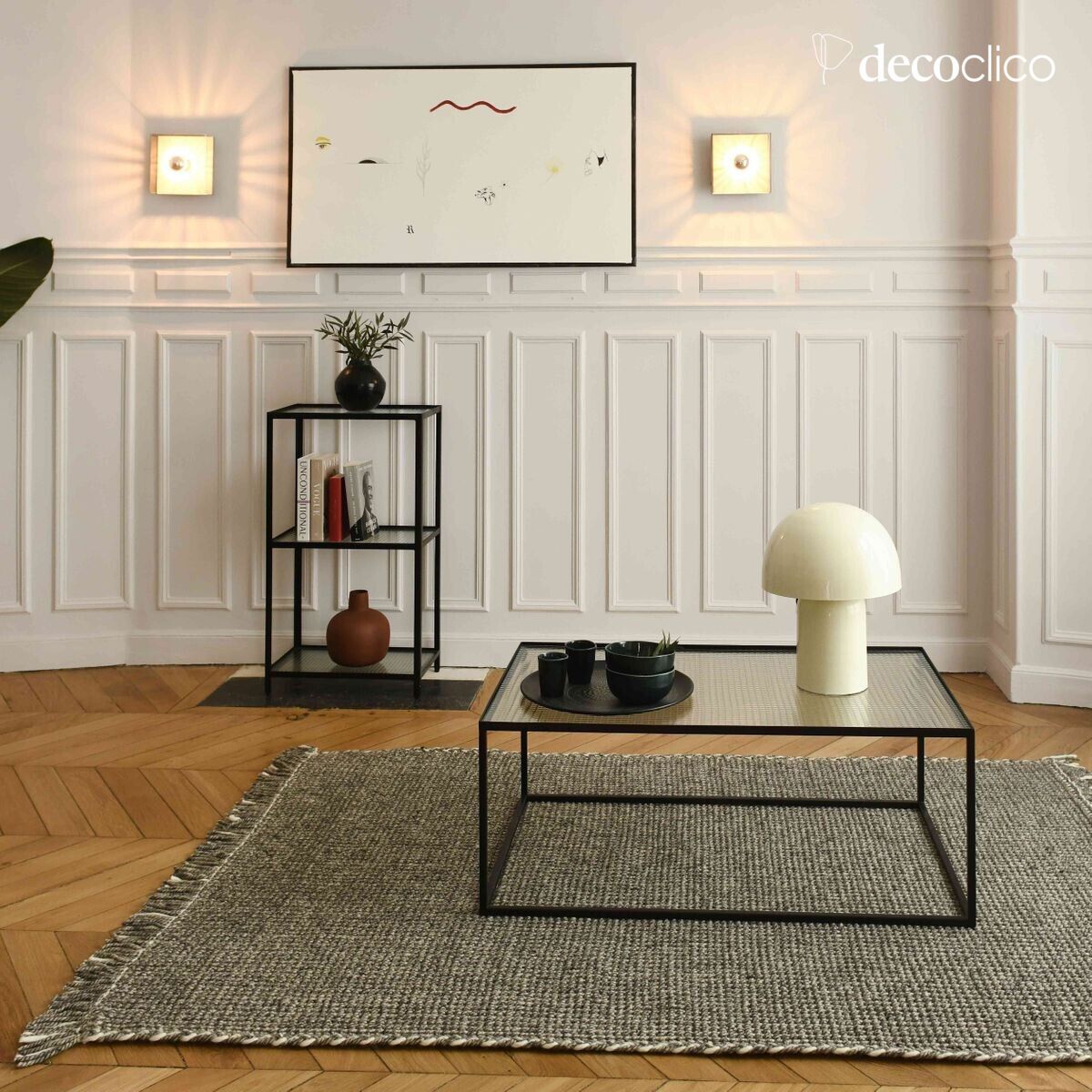 Tapis rectangulaire en laine tressée écrue et grise tissé main 160 x 230 cm Fro
