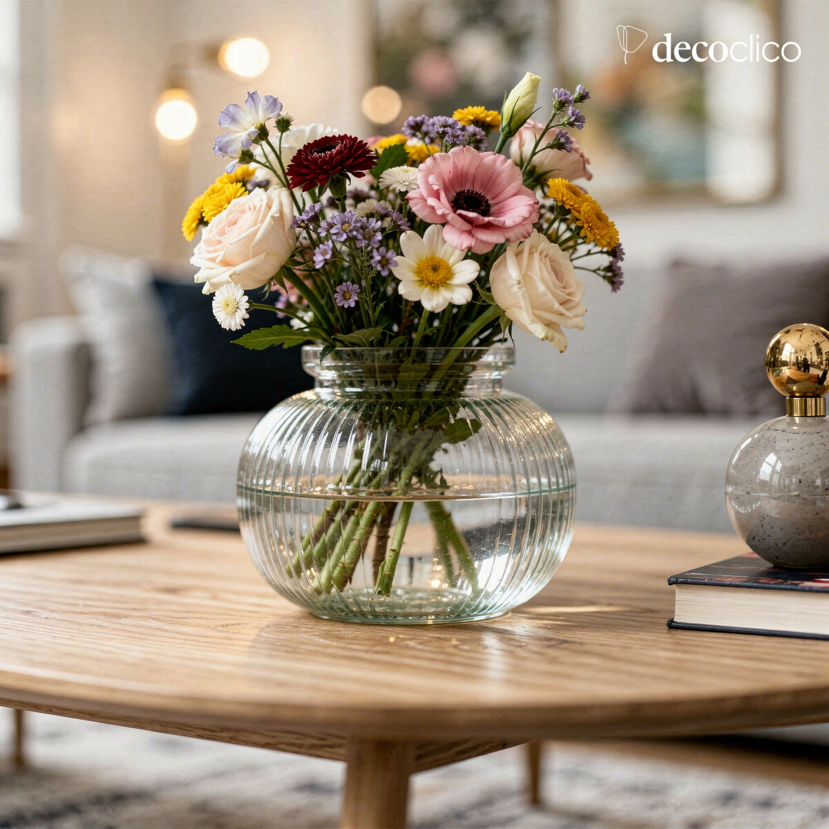 Vase boule en verre strié transparent Natura